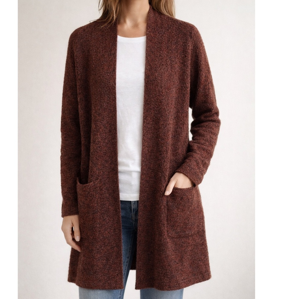 Eileen Fisher Rich Brown Open-Front Cardigan